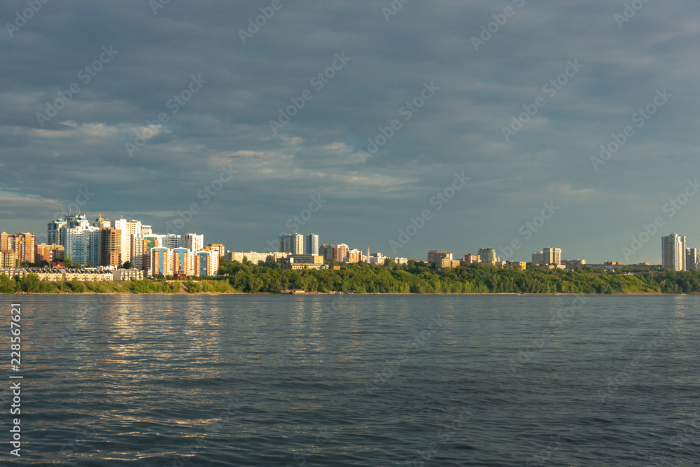  Panorama of Samara and the embankment of the city. View from the Volga River.