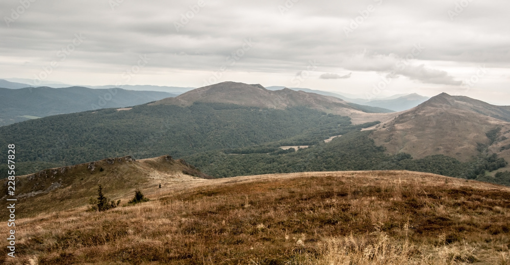 view from Halicz hill in autumn Bieszczady mountains in Poland