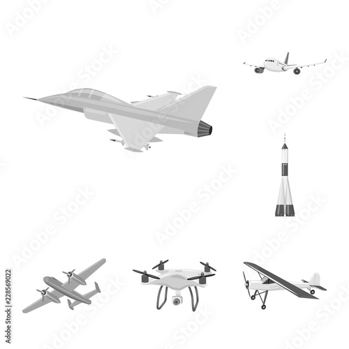 Vector design of plane and transport logo. Set of plane and sky stock symbol for web.