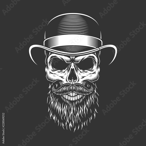 Vintage gentleman skull in fedora hat