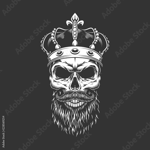 Vintage king skull in royal crown
