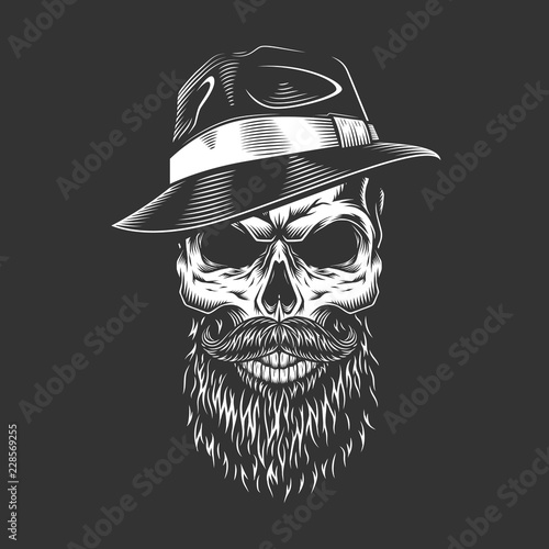 Gangster skull in fedora hat photo