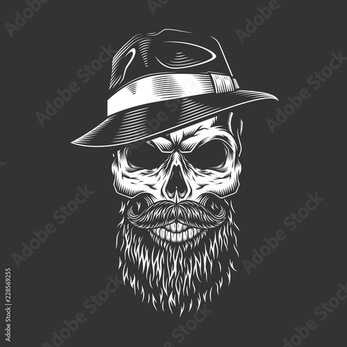 Gangster skull in fedora hat