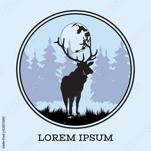 Deer silhoueete with moon vector flat illustration
