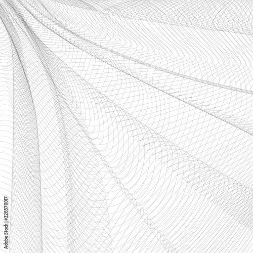 Abstract pleated network. Gray ripple thin lines, curves. Vector monochrome striped background. Line art pattern, textile, net, mesh textured effect. EPS10 illustration