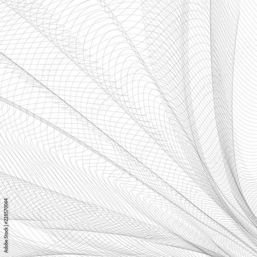 Abstract folded network. Gray waving thin lines, curves. Vector monochrome striped background. Line art pattern, textile, net, mesh textured effect. EPS10 illustration