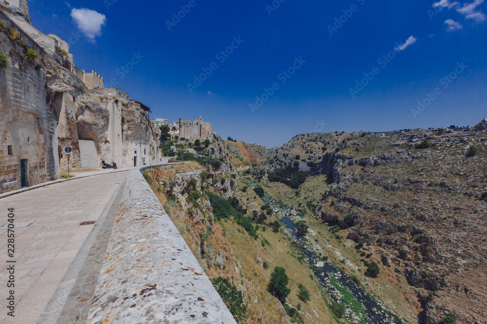 The sassi of Matera, Italy and the valley and creek of the Murgia National Park