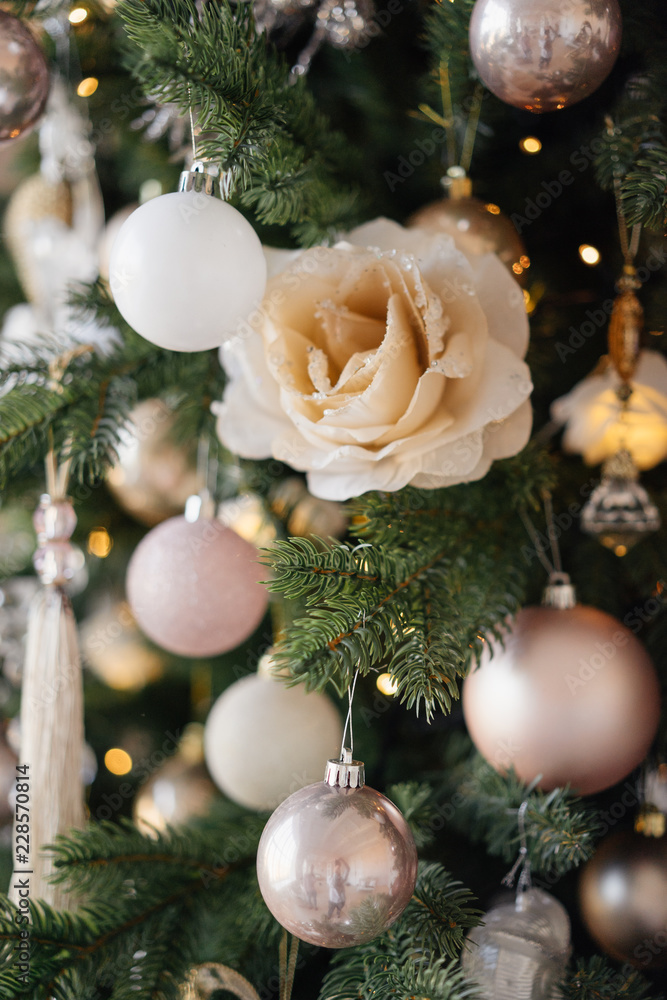 tree ornaments on Christmas tree