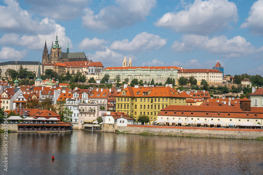 Fototapeta premium View of the Prague Castle and St. Vitus Cathedral from the Vltava River,Prague, Czech Republic
