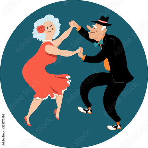 Cute couple of senior citizens dancing Latin style, EPS 8 vector illustration