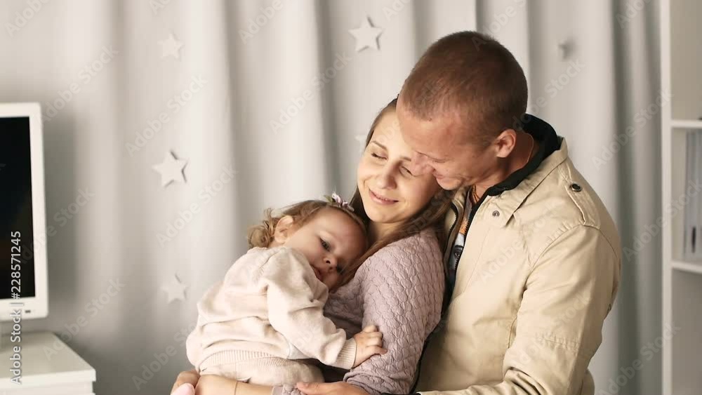 happy family mother, father, child daughter at home happy family mother, father, child daughter at home