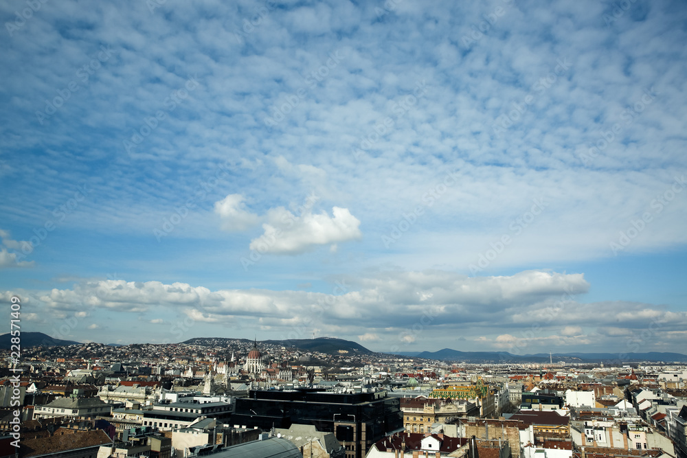 Panorama of Budapest, Hungary taken from the tower of Szent Istvan Bazilika