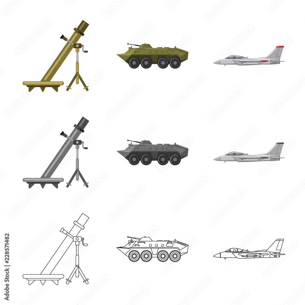 Isolated object of weapon and gun icon. Set of weapon and army stock vector illustration.