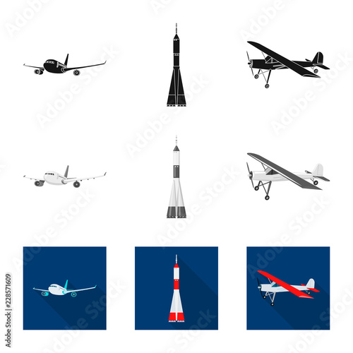 Vector illustration of plane and transport icon. Collection of plane and sky vector icon for stock.