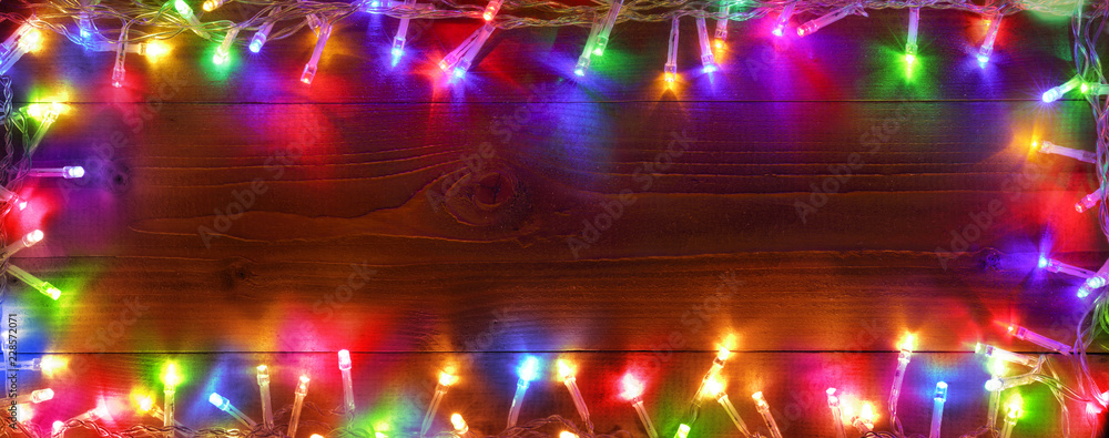 Colorful String Lights On Wooden - Christmas Frame
