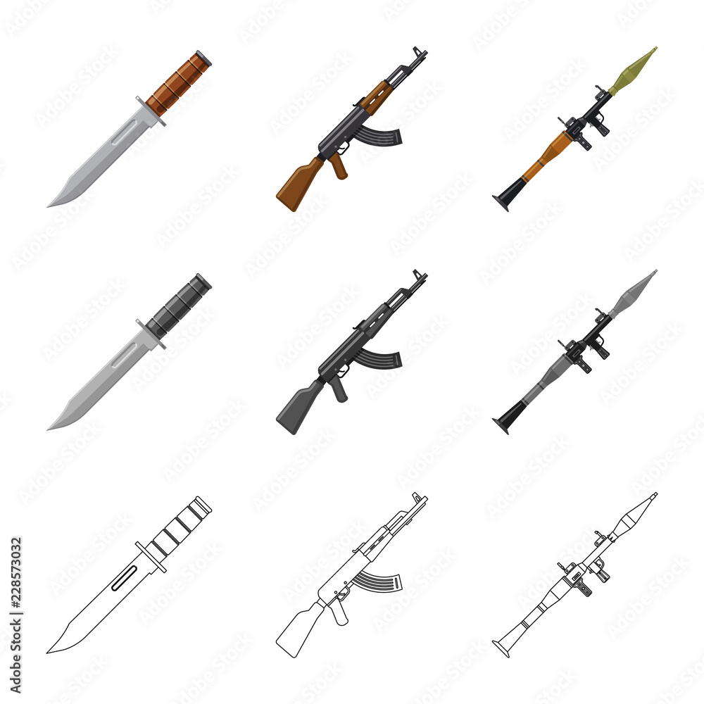 Vector design of weapon and gun sign. Set of weapon and army stock vector illustration.