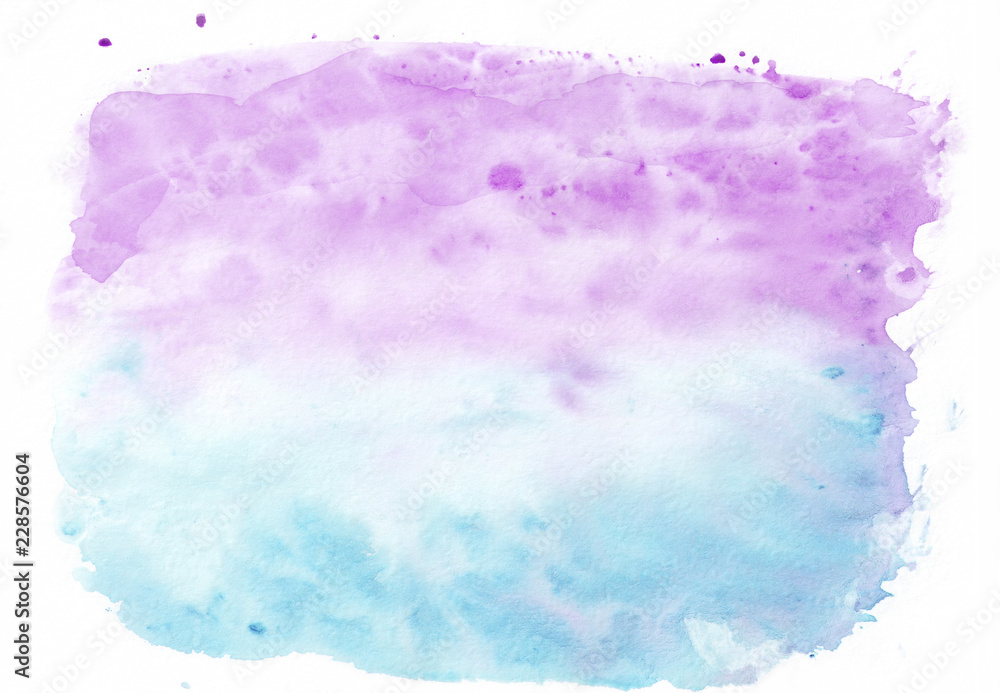 Fototapeta premium Orchid (purple) and cyan (deep sky blue) mixed watercolor horizontal gradient background. It's useful for greeting cards, valentines, letters. Abstract art style handicraft pattern.