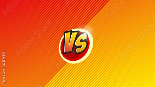 Versus letter background. Cartoon retro stripes design. Yellow and orange color. Comics background.