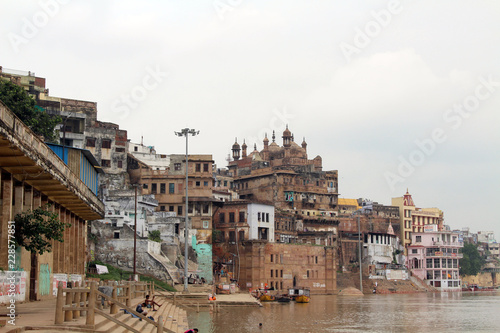 Fototapeta Naklejka Na Ścianę i Meble -  Translation: The scenery of Varanasi's ghats by the Ganges