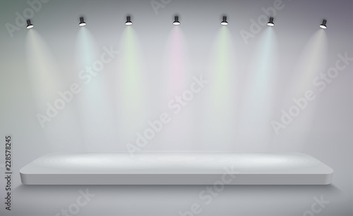 Product presentation podium, white stage, Empty white pedestal, blank template mockup. vector