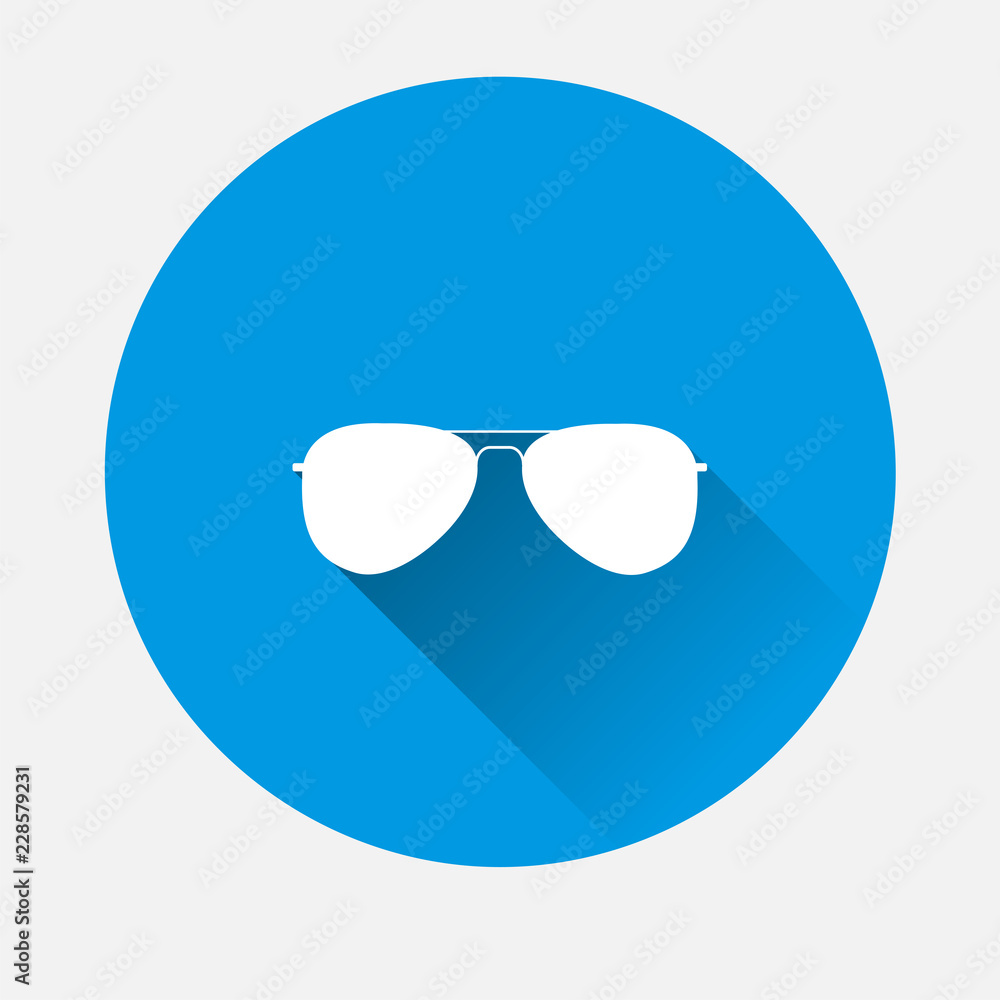 Vector Aviators glasses icon on blue background. Flat image Sunglasses protect from the sun with long shadow. Layers grouped for easy editing illustration. For your design. Vector Aviators glasses icon on blue background. Flat image Sunglasses protect from the sun with long shadow. Layers grouped for easy editing illustration. For your design.