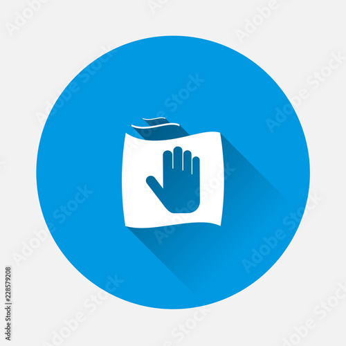  Vector hand and rag icon on blue background. Flat image symbol cleaning and cleanliness with long shadow. Layers grouped for easy editing illustration. For your design.