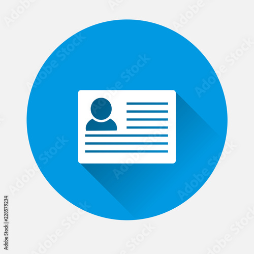 Vector Icon profile on blue background. Flat image  user's passport with long shadow.  Layers grouped for easy editing illustration. For your design.