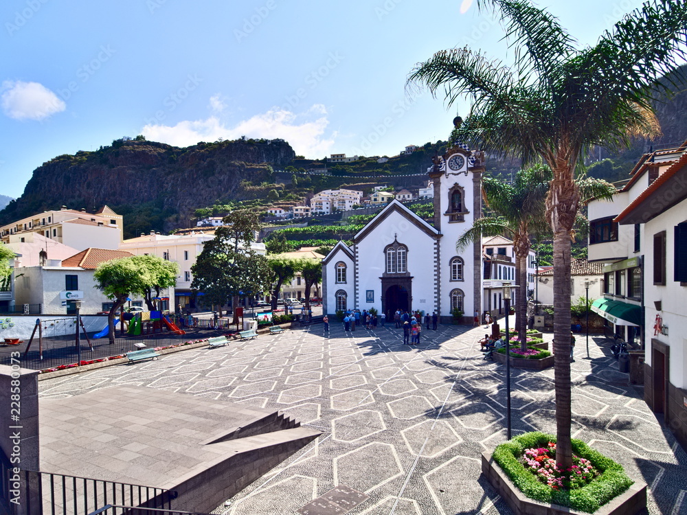 Main square and church of Ribeira Brava, Madeira