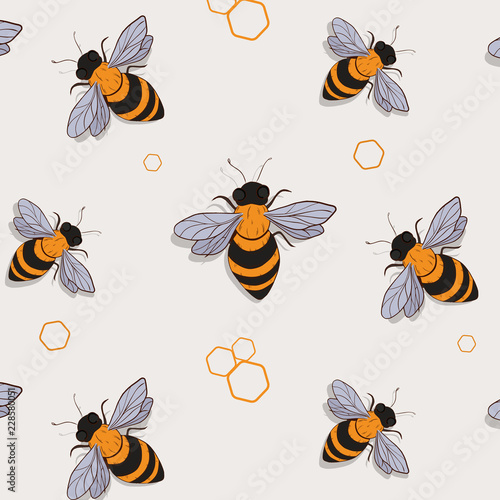 Bee pattern. Funny colorful bees flying. Summer insect print. © milatoo