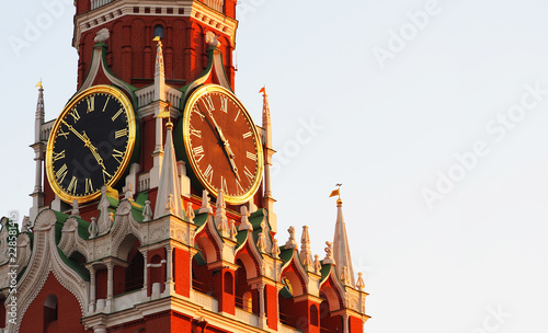 Fotografie, Obraz Kremlin Clock or chimes, historic clock on the Spasskaya Tower of the Moscow Kremlin, Russia