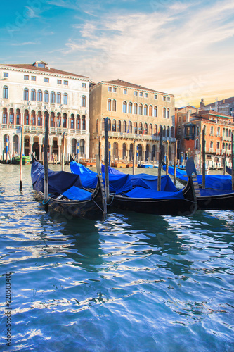 Beautiful view of the gondolas and the Grand Canal, Venice, Italy © marinadatsenko