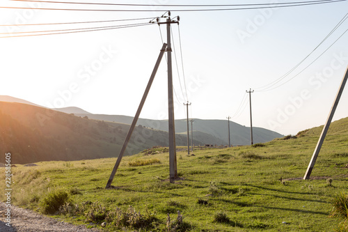 electric concrete pole in nature