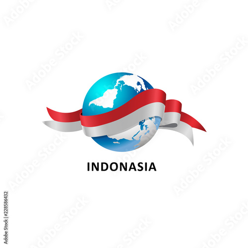 Vector Illustration of a world – world with indonasia flag photo