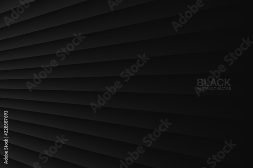 Black Abstract Vector Clear Blank Subtle Geometrical Background. Dark Colorless Empty Skew Wall. 3D Conceptual Technological Illustration. Minimalist Wallpaper