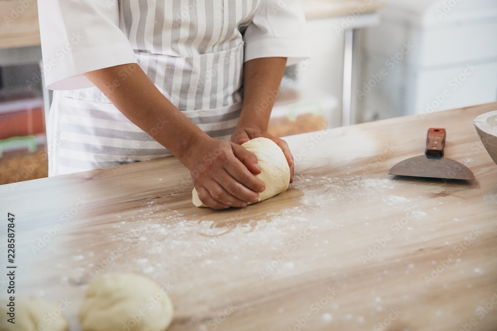 Dough on Wooden Kitchen Counter