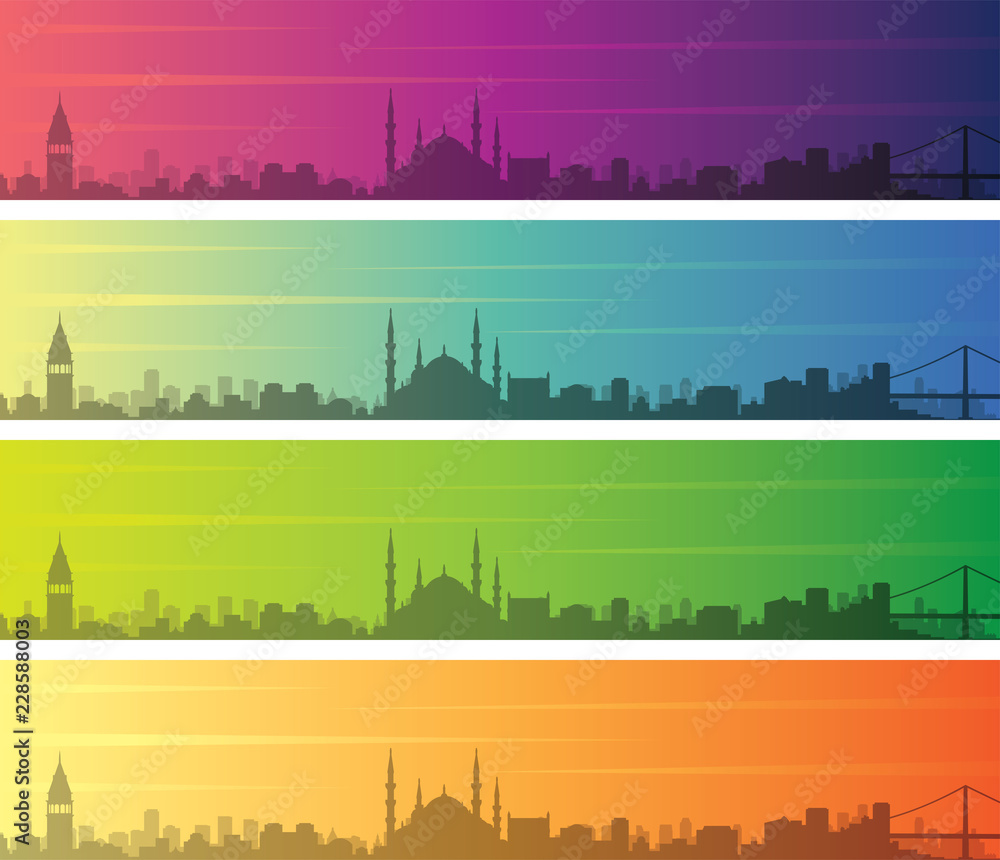 Istanbul Multiple Color Gradient Skyline Banner