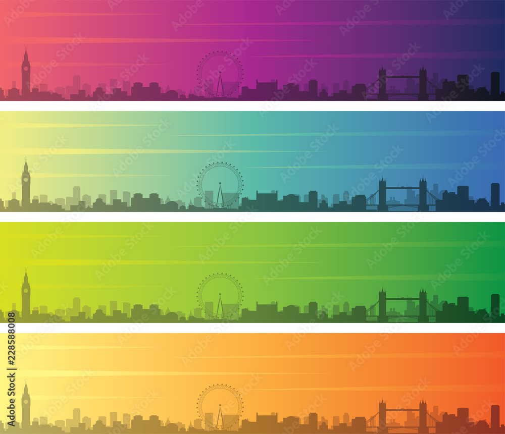London Multiple Color Gradient Skyline Banner