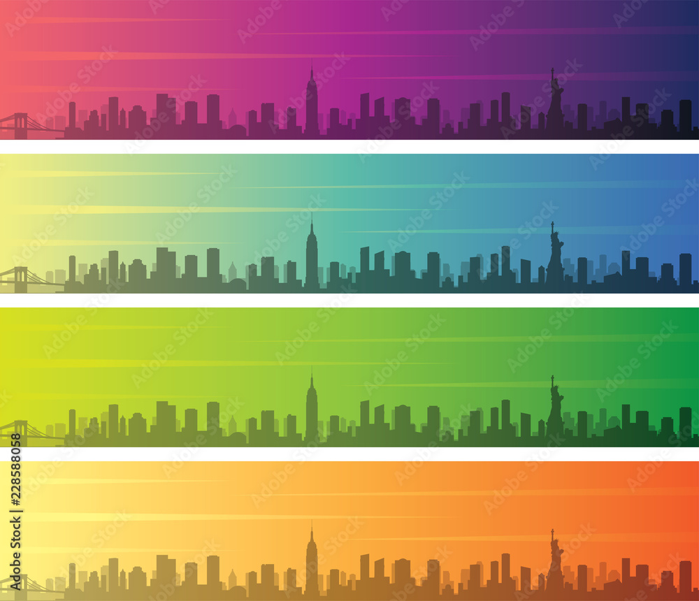 New York Multiple Color Gradient Skyline Banner