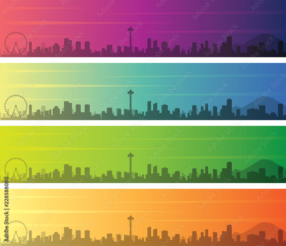 Seattle Multiple Color Gradient Skyline Banner