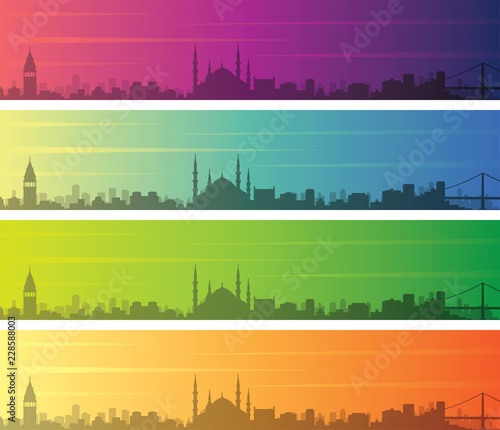 Istanbul Multiple Color Gradient Skyline Banner