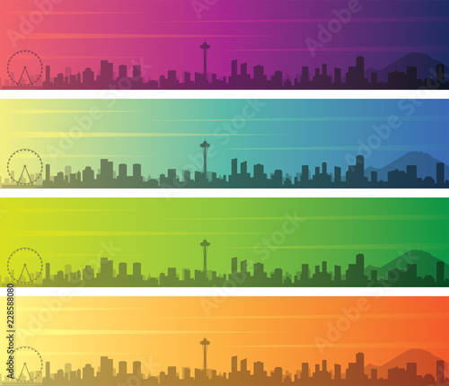 Seattle Multiple Color Gradient Skyline Banner