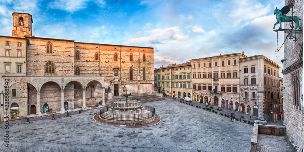 Panoramic view of Piazza IV Novembre, Perugia, Italy