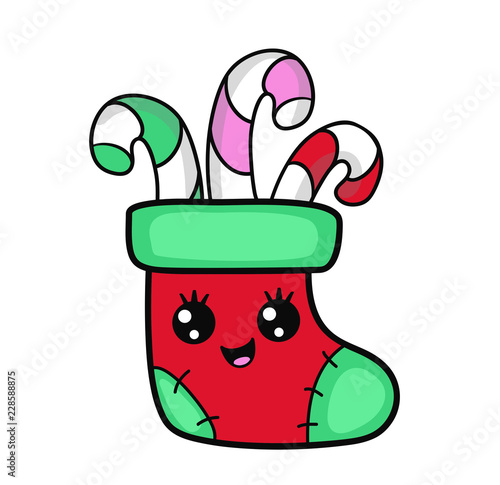 Christmas Stocking face. My first Christmas. Vector illustration isolated on white background.