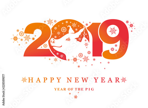 Pig 2019. Happy New Year! Year of the Pig. Vector template New Year's design on the Chinese calendar. 