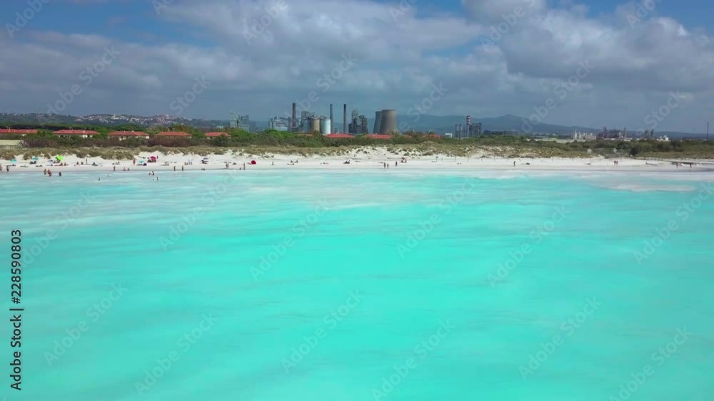 Aerial shot, incredibly beautiful calm sea with lots of clouds, white beach created because of huge water pollution with very calm sea, filmed with drone Aerial shot, incredibly beautiful calm sea with lots of clouds, white beach created because of huge water pollution with very calm sea, filmed with drone