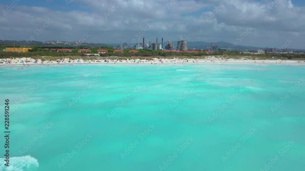Aerial shot, incredibly beautiful calm sea with lots of clouds, white beach created because of huge water pollution with very calm sea, filmed with drone Aerial shot, incredibly beautiful calm sea with lots of clouds, white beach created because of huge water pollution with very calm sea, filmed with drone