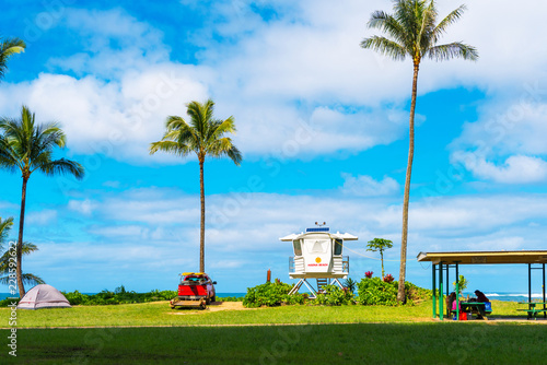 View of the beach observation deck, Kauai, Hawaii, USA. © ggfoto