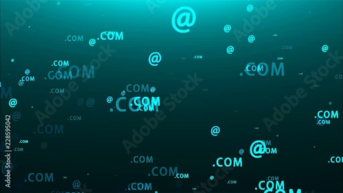 Intertent signs, com fly in space, 3d rendering background, computer generating for network creative
