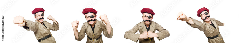 Funny soldier in military concept