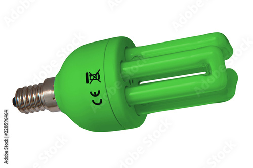 Eco friendly energy saving light bulb abstract in green isolated on white